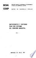 Antecedentes y criterios para una reforma del gobierno municipal