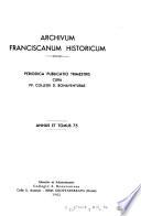 Archivum franciscanum historicum