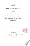 Aviso a la Nación Española sobre el discurso intitulado: España indicada en sus clases y autoridades