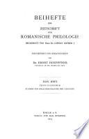 Beihefte Zur Zeitschrift Für Romanische Philologie