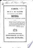 Carta. De P.V. de Claudio al D D Juan de la Cruz Montero. Defensa de la Iglesia, de sus libertades i estatus