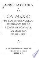 Catálogo de los espectáculos censurados por la Legión Mexicana de la Decencia de 1931 a 1958