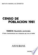 Censo de poblacion de 1981: Resultados provinciales: pt. 1. Características de la población; pt. 2. Caracteristicas de la población que vive en familia