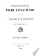 Censo General de Habitantes. 30 de noviembre de 1921. Estado de Sonora