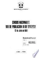 Censos nacionales, VIII de población, III de vivienda, 12 de julio de 1981
