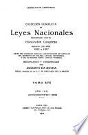 Colección completa de leyes nacionales sancionadas por el Honorable Congreso ...