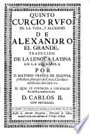 De la vida y acciones de Alexandro el Grande trad. de la lengua latina en la espanola por D. Matheo Jbanez de Segoria y Orellana Marques de Corpa
