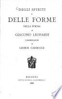 Degli spiriti e delle forme nella poesia di Giacomo Leopardi