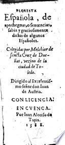 Floresta Española, de apothegmas, o sentencias, sabia y graciosamente dichas de algunos Españoles