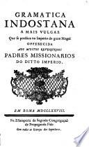 Gramatica Indostana A Mais Vulgar Que se pratica no Imperio do gram Mogol