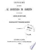 Informe que rinde el Secretario de Fomento á la honorable Cámara de diputados sobre colonización y terrenos baldíos