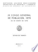 IX censo general de población, 1970: Estado de Tabasco
