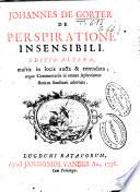 Johannes de Gorter De perspiratione insensibili