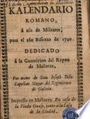 Kalendario romano, á uso de militares para el año bissexto de 1740 ...