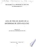 Lista de tesis de grado de la Universidad de Costa Rica