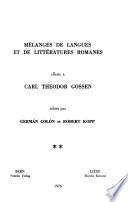 Mélanges de langues et de littératures romanes offerts à Carl Theodor Gossen
