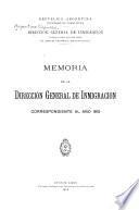 Memoria de la Dirección de Inmigración correspondiente a ...