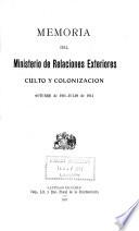 Memoria del Ministerio de Relaciones Esteriores, Culto i Colonización presentada al Congreso Nacional en ...