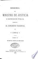 Memoria del Ministro de Justicia de Congresso nacional en 1894