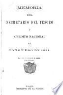 Memoria del Secretario del Tesoro y Crédito Nacional al Congreso de ...