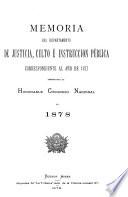 Memoria presentada al H. Congreso Nacional, correspondiente al año de ..., por el Ministro de Justicia e Instrucción Pública