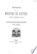 Memoria presentada por el Ministro de Justicia, Culto e Instrucción al Congreso Ordinario