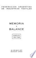 Memoria y balance - Federación Argentina de Industrias Textiles