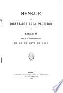 Mensaje del Gobernador de la Provincia de Entre-Ríos
