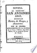 Novena a ... San Antonio Abad ... que se celebra anualmente en la Iglesia de la Casa y Ospital del mismo Santo en Palma