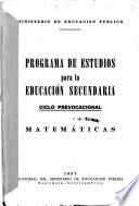 Programa de estudios para la educación secundaria, ciclo prevocacional, matemáticas