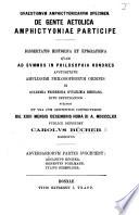 Quaestionum Amphictyonicarum specimen. De Gente Aetolica Amphictyonicae participe. Dissertatio, etc