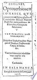 Refranes, e proverbios en Romance, que nueuamente colligio y glosso ... Hernan Nuñez