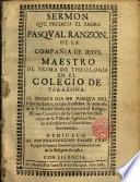 Sermón que predicó el P. Pasqual Ranzon S. J. el Primer dia de Pascua del Espiritu Santo, en que se celebra la memoria de la V. Madre María de Jesus en el Convento de la Concepción Descalza de la Villa de Agreda