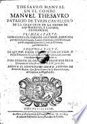 Thesauro Manual En El Conde Manuel Thesauro Patricio De Turin Cavallero De La Gran Cruz En La Orden De San Mauricio, Y Lazaro, Patriarchas